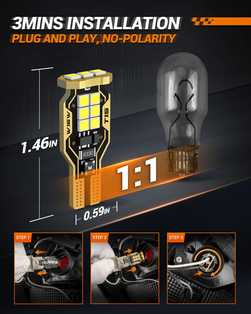 SEALIGHT 921 LED Bulb Reverse Light 500% Super Bright T15 Reverse Light Bulb 3030-SMD Chipsets Canbus Error Free 906 W16W 922 912 921 LED Bulb for Backup Lights, 6000K White Pack of 2 921-White 921/912/W16W