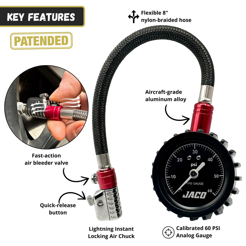 JACO ElitePro-X Tire Pressure Gauge with Lightning Chuck (60 PSI) 60 PSI