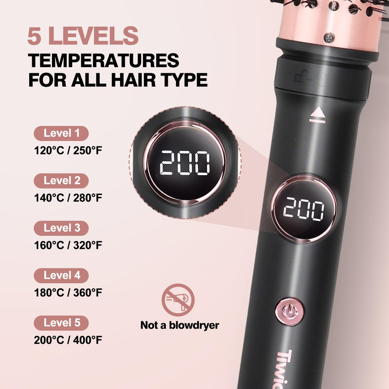 Thermal Brush Set, 3-in-1 Non-Blowing Heated Round Brush with Adjustable Temp, Fast Heating Titanium Ceramic, Dual Voltage, Hair Curling Iron with Detachable Barrels (30/38/45mm)