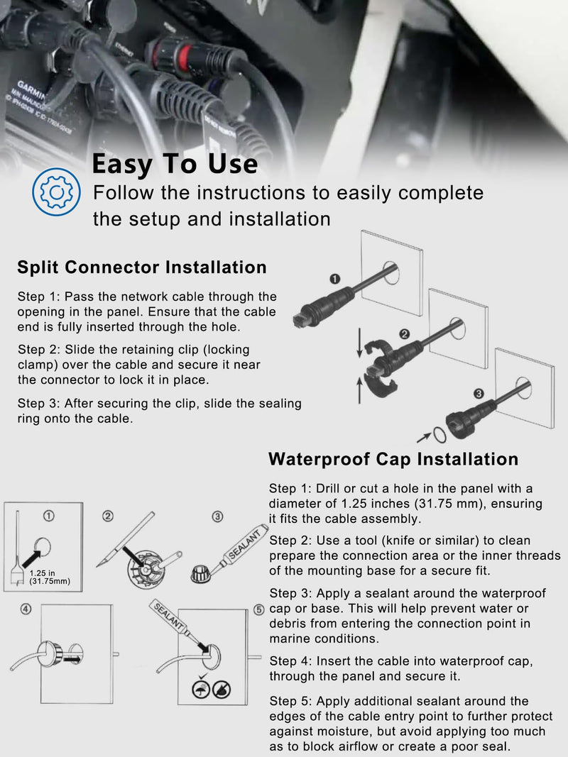 010-10550-00 Marine Network Cable,GMS 10 Cable 10 Feet with Split Connector and Waterproof Cap for Marine RJ45 Compatible with Garmin Navigation Screen Devices 10-Feet
