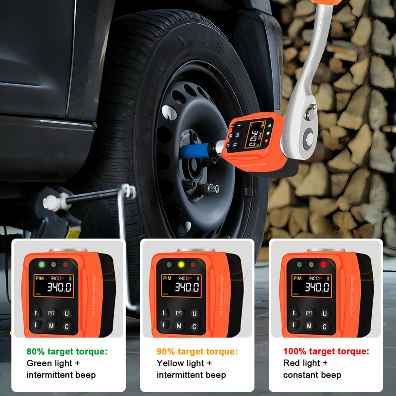 1/2" Digital Torque Adapter - 12.5-250 Ft-Lb, Converts Any 1/2" Ratchet tool to Torque Wrench, Electronic Torque Converter with 3/8" & 1/4" Adapters, Buzzer & LED Alerts, for Bike, Motorcycle & Car 1/2-Inch 12.5-250 Ft-Lb