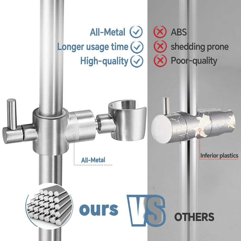 Shower Slide Bar Adjustable Handheld Shower Head Holder Wall Mount - 15inch All-Metal Shower Head Slide Bar Compatible with Bathroom Drill Free Glue Installation - Brushed Brushed-Nickel