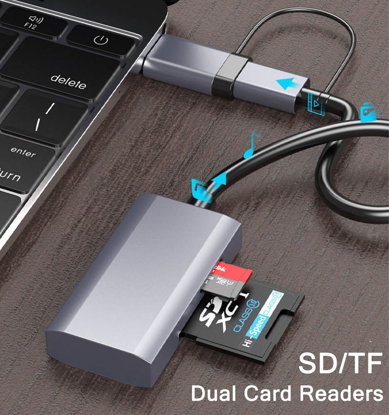USB C USB 3.0 SD Card Reader, TIEDXIOY Aluminum 4 in 1 USB A&C Hub with Memory SD/TF Card Reader, 1*USB 3.0, 1*USB C Data Port Compatible for PC, Laptops, MacBook Pro/Air, iMac Pro,Surface and More