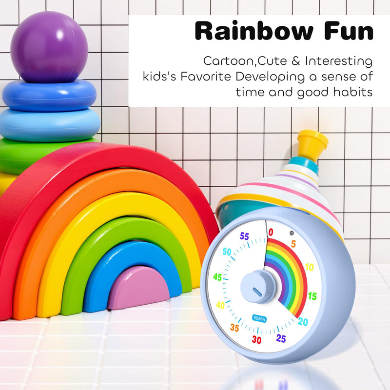 Visual Timer for Kids, 60-Minute Countdown Timer for Classroom Office Kitchen, Desk Timer Kids Time Management Tools with Silent Operation, Pomodoro Time Rainbow Pattern (Aquamarine) Aquamarine