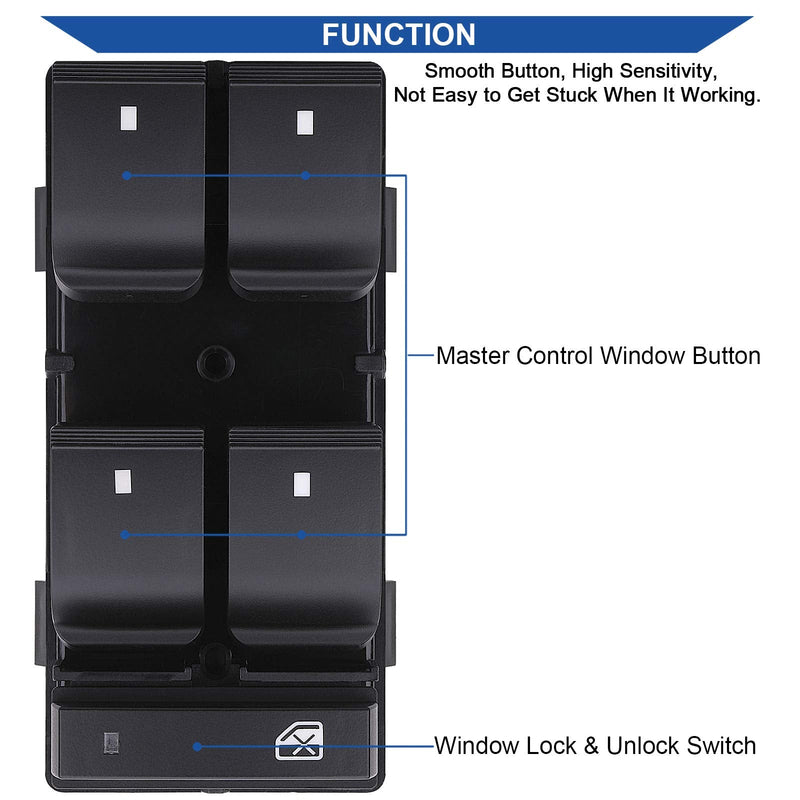 Driver Side Power Master Window Switch, Compatible with Chevy Silverado/Chevrolet Traverse/HHR/2007-2013 GMC Sierra/Yukon/Buick Enclave Replace OE 20945129 25789692