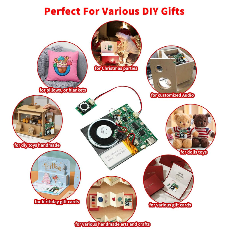Sound Module, Support Bluetooth & MIC Recording Audio, 8MB Voice Chips with Speaker,8 Min Easy Sound Recording Chip for Personalized Greetings, DIY Projects, Holiday Crafts ect.