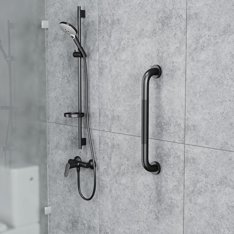 FANHAO 2 Pack Shower Grab Bar, 16 Inch Stainless Steel Bathroom Grab Bar with Anti-Slip Knurled Grip, Shower Handle Bath Handle, Safety Bars for Shower Chair Bench, Senior, Elderly, Handicap Black