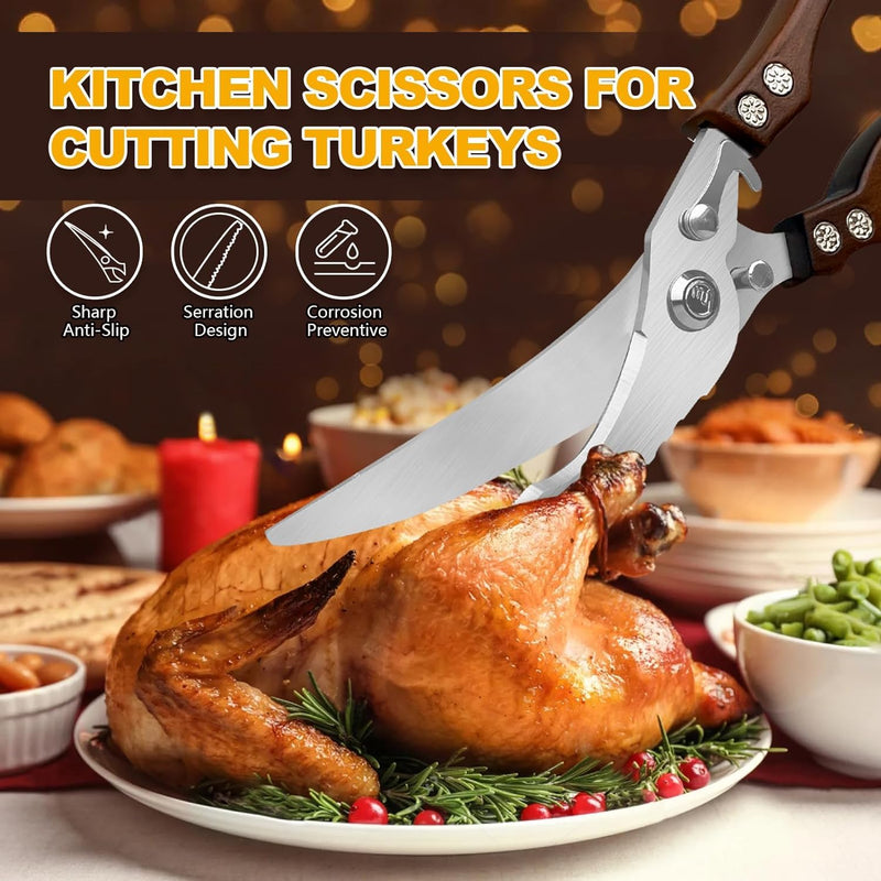 Kitchen Scissors, Poultry Shears Heavy Duty, Heavy Duty Kitchen Shears, Stainless Steel Poultry Scissors for Turkey, Chicken, Thanksgiving, Christmas Day Bronze01