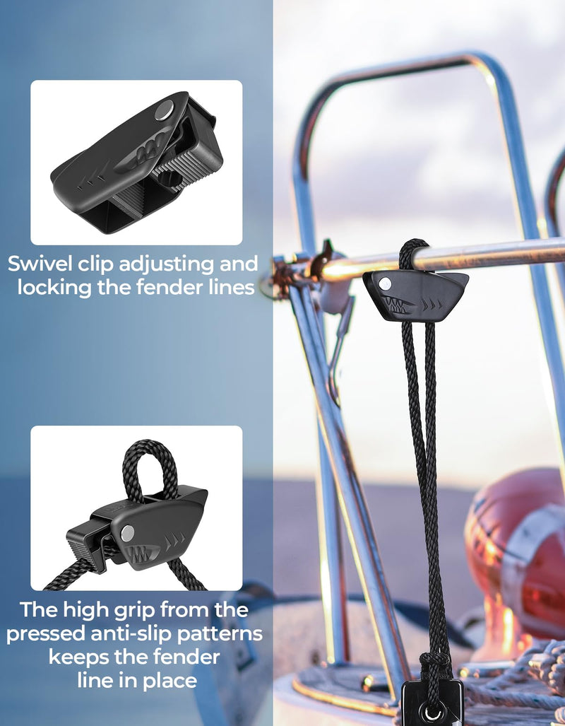 KEMIMOTO Boat Fender Clips, 2/4 Pack Shark-Shaped Fender Clips for Boat Bumpers Quick Release Adjustable Boat Rail Cleats, Boat Bumper Holder Hanger Adjuster for Pontoon Boat Bass Boat Jon Boat