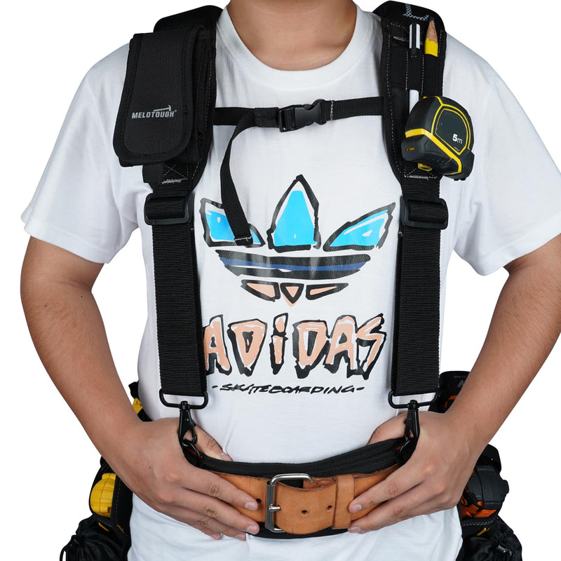 MELOTOUGH Work Belt Suspender Tool Belt Suspenders Bag Suspenders for Men Heavy Duty with Gel Shoulder Pad Detachable Phone Holder for Construction/Electrician/Contractor/Carpenter Suspenders for tool belt