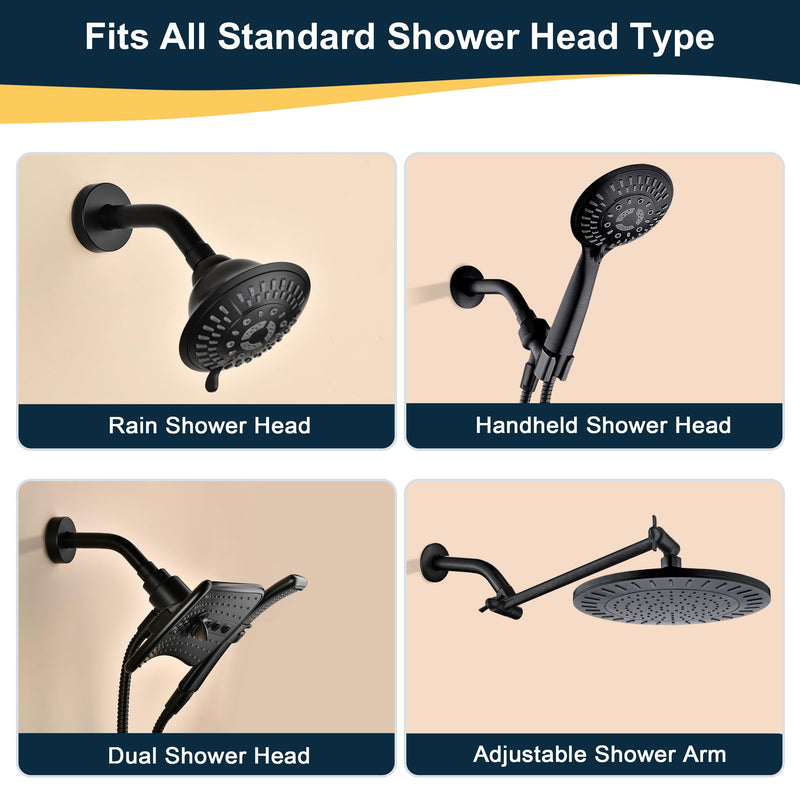 BRIGHT SHOWERS Shower Arm with Flange, Solid Brass 6 Inch Wall Mount Shower Head Extension, Extra Thick All Metal Shower Pipe Arm and Shower Neck Replacement, Matte Black Basic 6 Inch