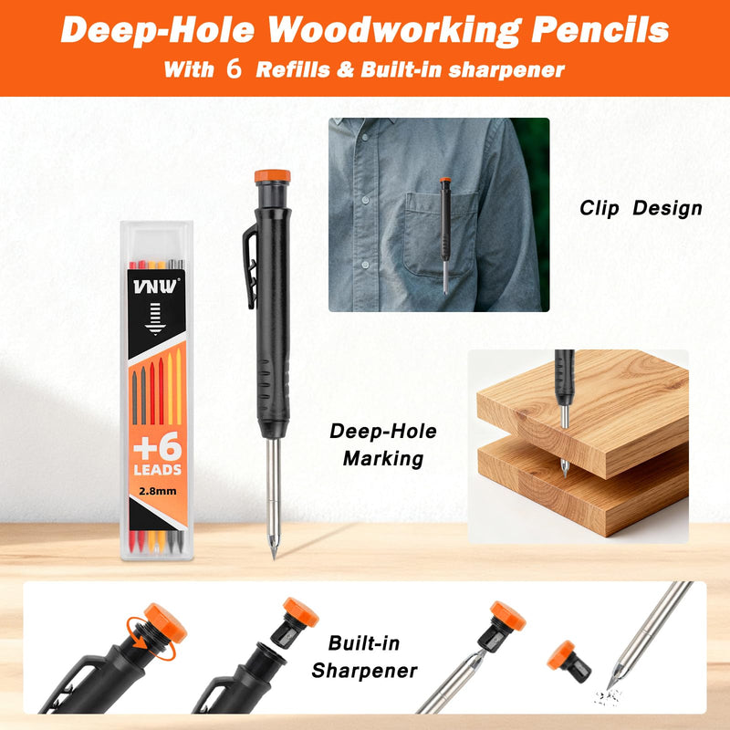 VNW 12inch Zinc Alloy Combination Square and 7inch Aluminum Rafter Square Set with Carpenter Pencil,Heavy Duty Carpenter Tools for Woodworking and Home DIY