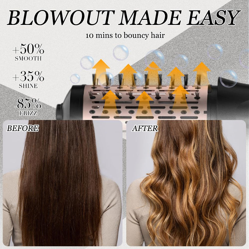 Heated Hot Brush, 3-in-1 Rotating Hair Dryer Brush, Thermal Brushes | 360° Rotating Hot Air Brushes Set, with 3 Temperatures, for Dry/Curl/Straight Hair