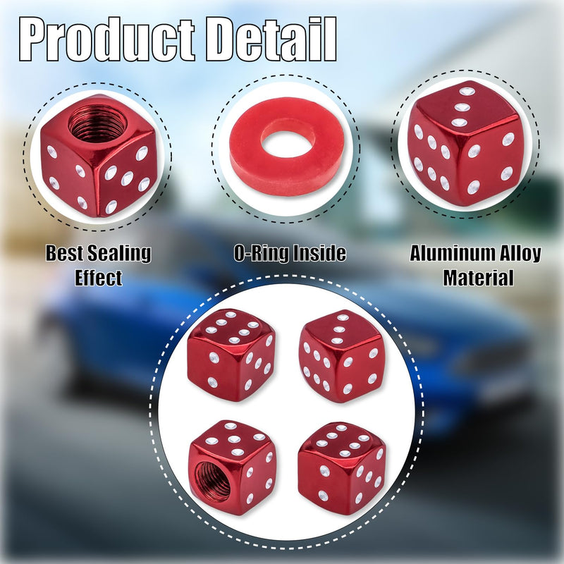 4PCS Dice Style Tire Valve Stem Caps, with O Rubber Ring, Universal Aluminium Alloy Dustproof Tire Valve Stem Covers for Cars, SUV, Trucks, Bikes, Motorcycles, Bicycles(Red) 4 pcs Dice-Red