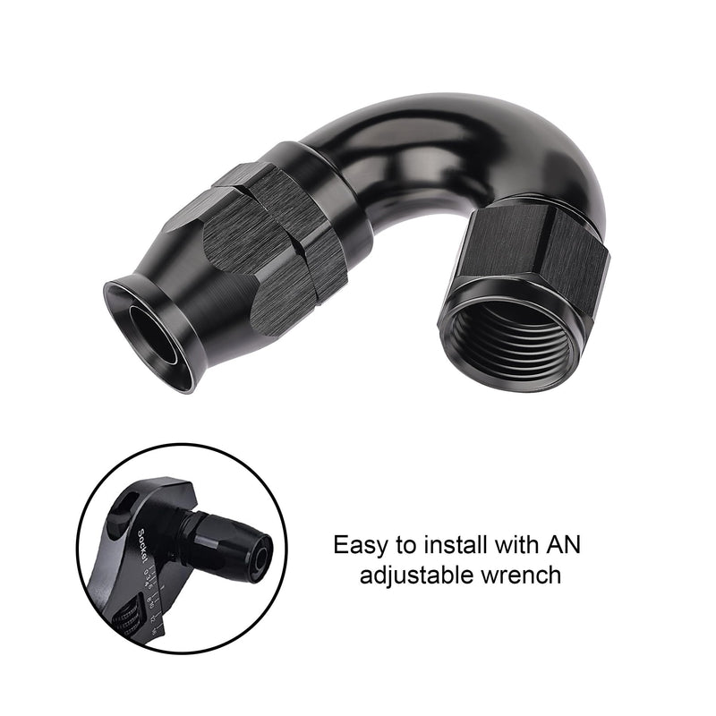 EVIL ENERGY 6AN 150 Degree PTFE One Piece Full Flow End Hose Fitting Aluminum Black