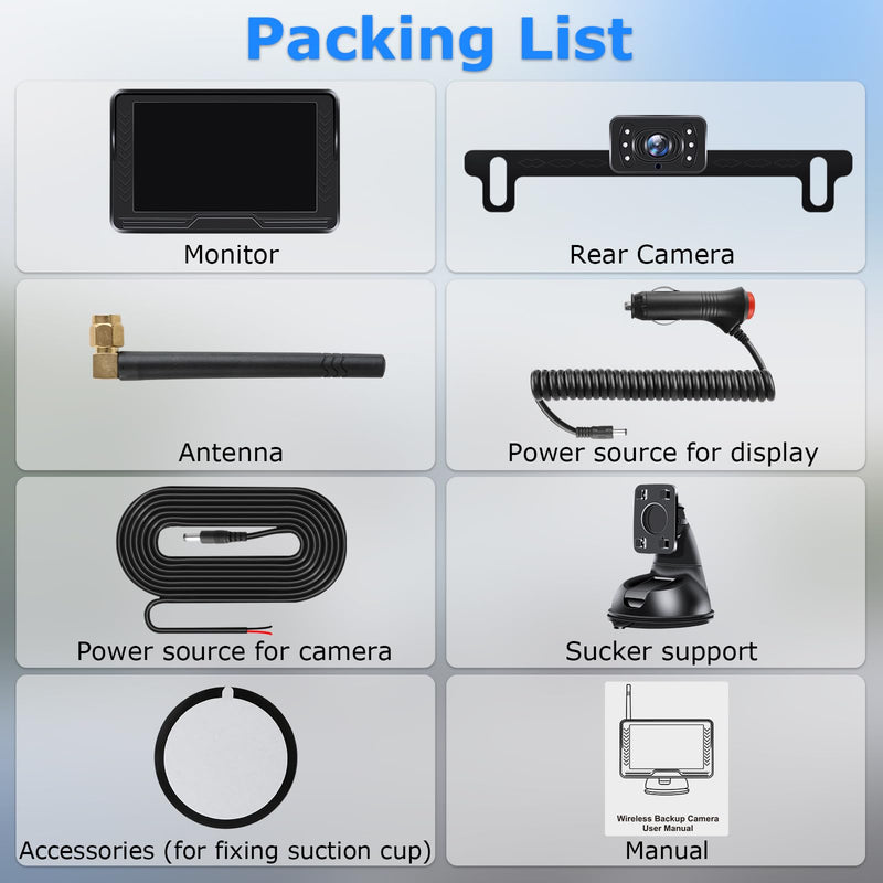【Stable Image】 1080P Wireless Back Up Camera Systems for Car 5'' Backup Camera for Car 6 LED License Plate Rear View Reverse Camera Truck Trailer RV Pickup Minivan DIY Guide Lines Waterproof
