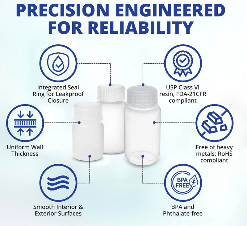United Scientific™ Sample Bottles with Lids, Polypropylene, 500ml, 12-Pack | 16 oz Capacity, Autoclavable to 121°C, Leakproof Seal Rings, BPA & Phthalate Free, Wide Mouth Reagent Bottle, RoHS Compliant 16 oz (Pack of 12)