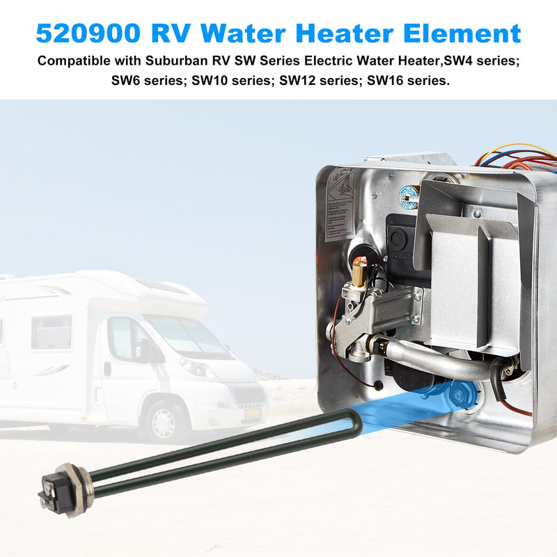 𝗡𝗲𝘄 𝙐𝙥𝙜𝙧𝙖𝙙𝙚𝙙 RV Water Heater Element 520900 Replacement Suburban SW6DE SW10DE SW12DE 520789 FOR Suburban RV Water Heater Parts SW Series Electric Water Heater-120V 1440W,With 09883 Wrench