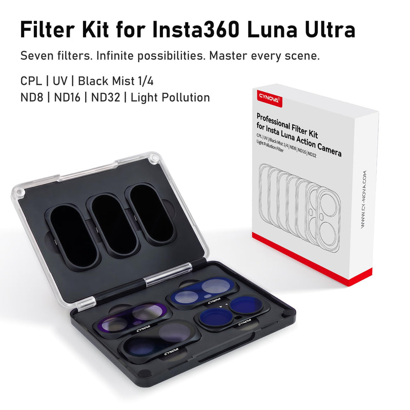 Luna Ultra Filters Kit for Insta360 Luna Ultra Accessories, 7-Piece | Include Adjustable CPL, ND8, ND16, ND32, Black Mist 1/4, UV & Light Pollution Filters, Magnetic Quick-Release Lens Filter Set CPL/ND8 16 32/Black Mist/UV& Light Pollution