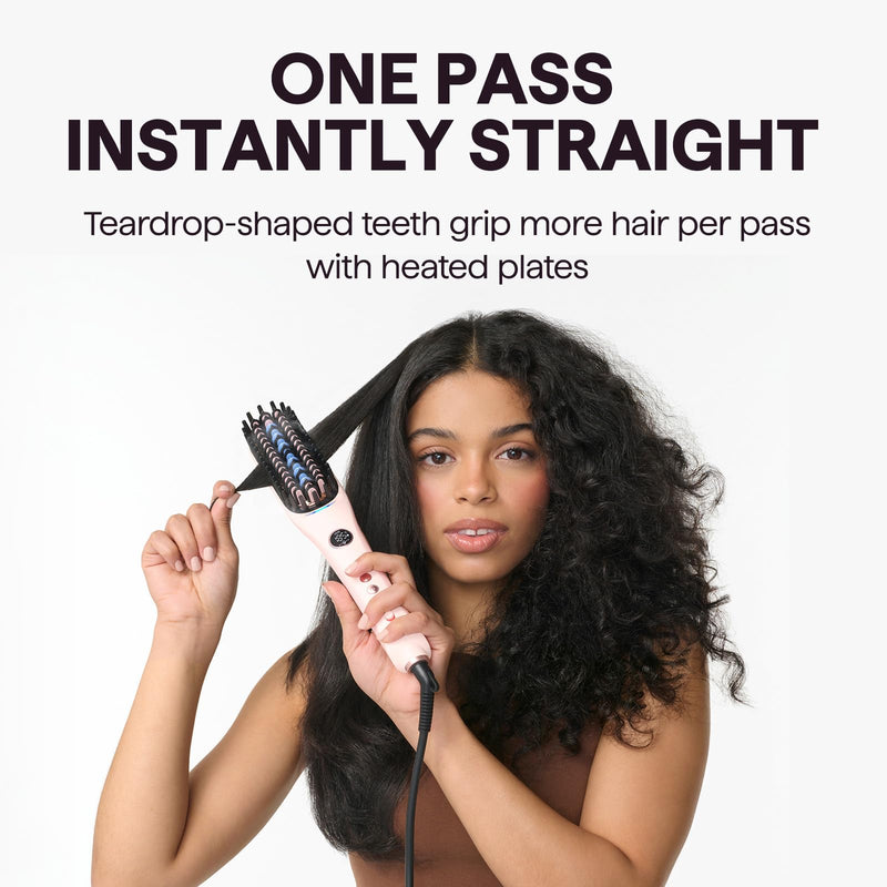 Wavytalk Steam Hair Straightener Brush with Negative Ions 4 in 1 | Steambrush Pro Steam Straightening Brush for Women Reduced Heat Damage with Steam and Ionic, Fast Styling, Frizz-Free, Pink