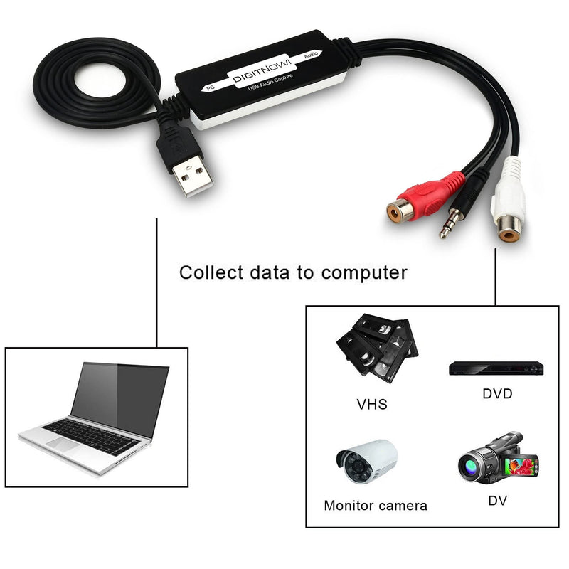 DIGITNOW USB 2.0 Audio Capture Card,Cassette Converter,Cassette to Digital,Cassette to MP3 Converter,Support Mac & Windows 10/8.1/8 / 7 / Vista/XP carbon