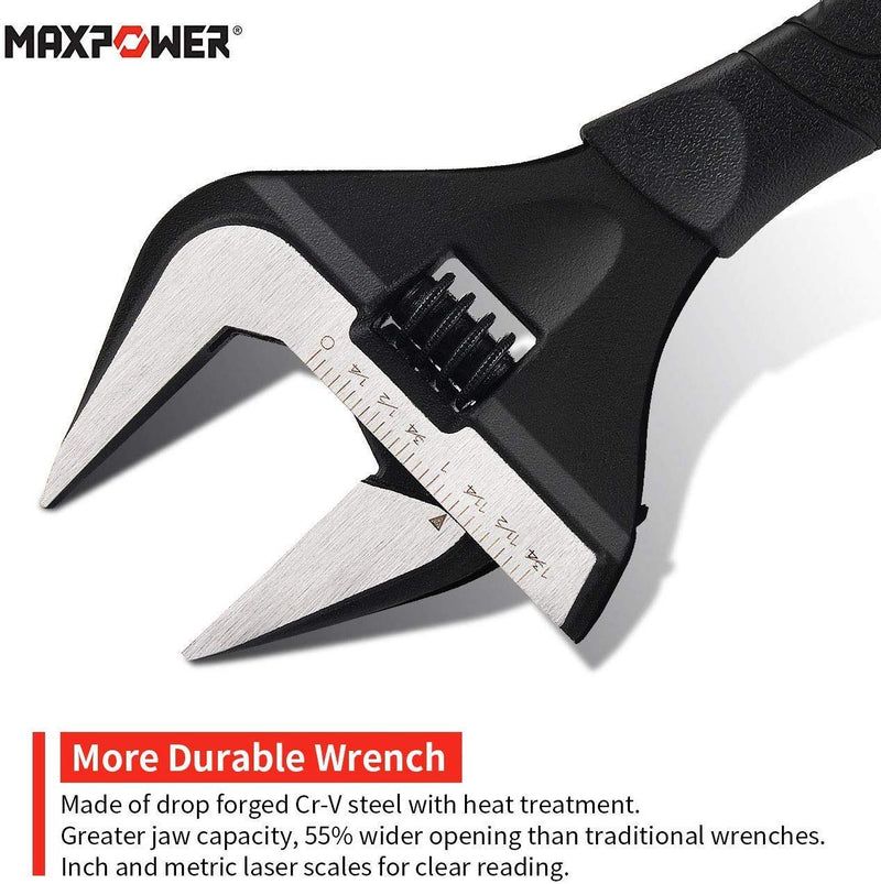MAXPOWER Stubby Adjustable Wrench Deep Jaw Wide Opening, 6-Inch and 10-Inch Plumbing Wrench Set with Kitbag Wide Jaw 6,10-inch