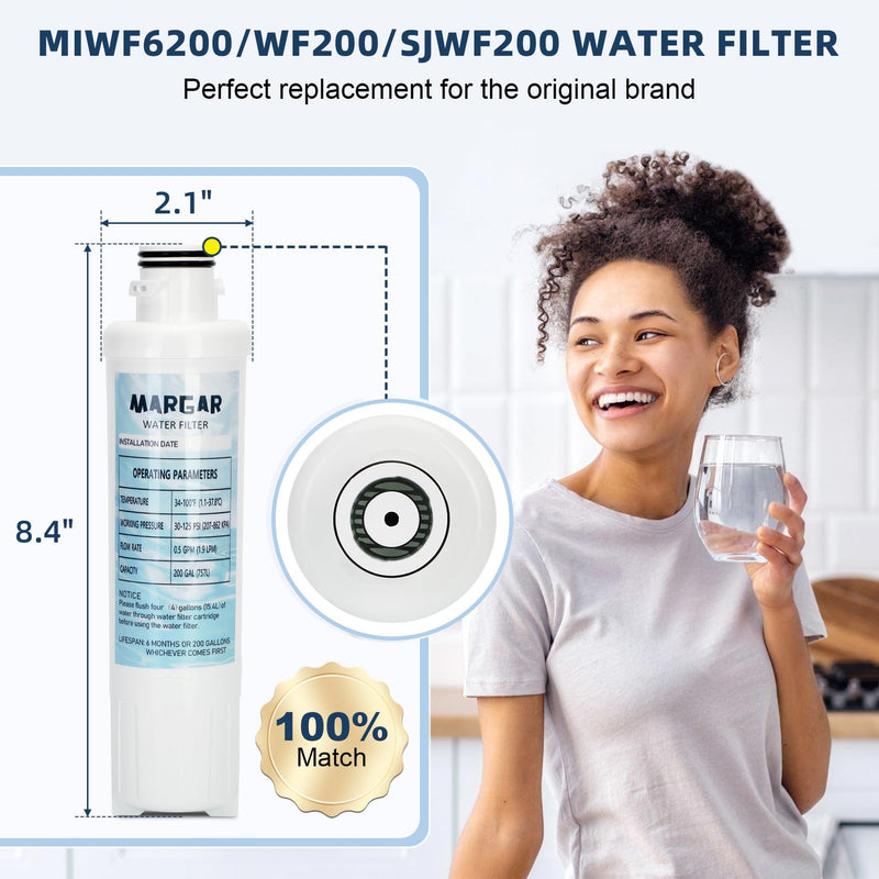 MIWF6200 Water Filter, Filter Cartridge Compatible with Midea® MRS26D5AST and MRQ22D7AST Models Water Filters, MIWF6200 Water Filter Replacement for Sharp® SJWF200 Filters (3 PACK) 3 PACK