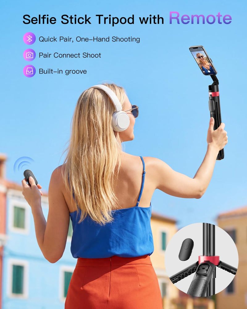 Magnetic Phone Tripod for iPhone, 70" 1s Open Selfie Stick with Remote | MagSafe compatible phone stand for iPhone & Android, portable for selfies, recording and live streaming Black