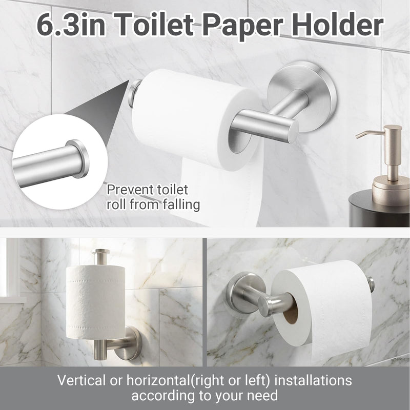 5-Piece Brushed Nickel Bathroom Hardware Set, SUS304 Stainless Steel Wall Mounted Bathroom Accessories, 24 Inch Towel Bar, Towel Ring, Toilet Paper Holder, 2 Hooks, Rustproof Modern Bathroom Fixtures