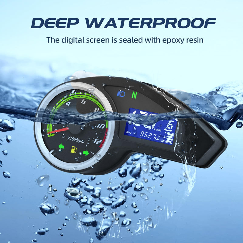 Universal Motorcycle Speedometer Gauge Digital Speedometer for Motorcycle LCD Gauge Cluster MPH Dashboard Speedo Meter with Tach, Odo, Oil Level, Gear