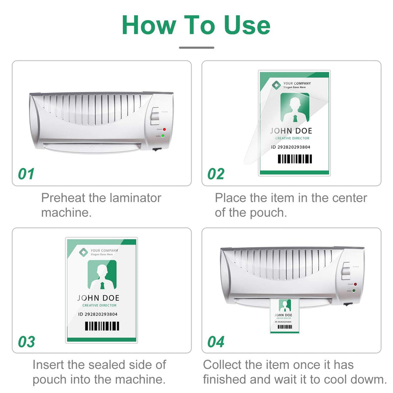 Thermal Laminating Pouches Clear Laminating Pouches Plastic Paper Laminator Pouches, 9 x 11.5 Inch, 5 x 7 Inch, 4 x 6 Inch, 2.2 x 3.7 Inch (100 Pieces) 100