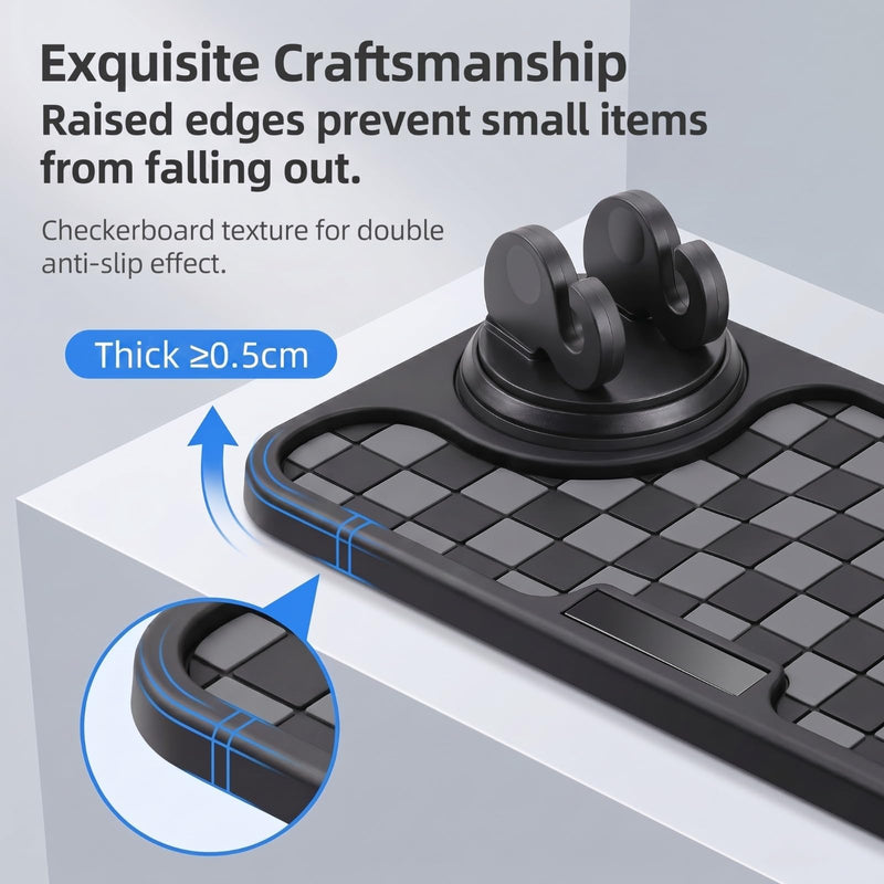 Multifunctional Car Anti-Slip Mat, Anti-Slip Rubber Dashboard Storage Pad and Phone Holder, Universal Dashboard Storage Accessories for Most Cars (Black & Gray) 1 PC Black&Gray