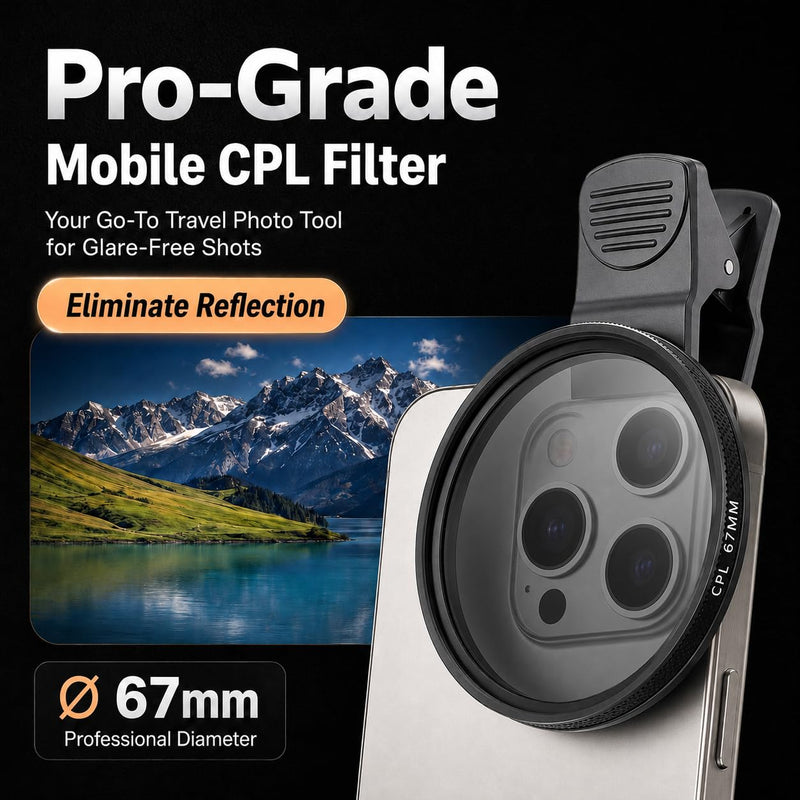67mm Clip-on CPL Phone Camera Lens Filter Kit, Circular Polarizer Polarizing Filter Compatible with Phone 17 16 15 14 13 12 11