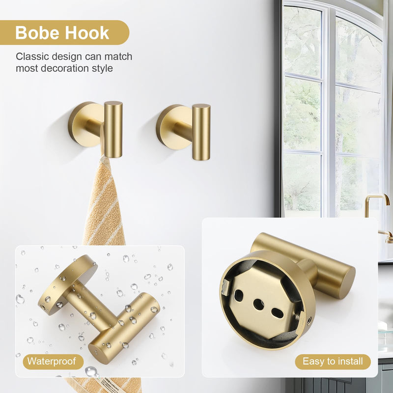 TQKAG 5 Piece Bathroom Accessories Set Brushed Gold Bathroom Hardware Set 23.6 Inch Bath Towel Bar Set SUS304 Stainless Steel Towel Rack Set 5-Pieces Set