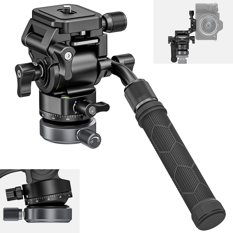 NEEWER Tripod Fluid Head with ±10° Leveling Base (43mm Dia.) Vertical/Horizontal Shooting Switch, Compact Metal Pan Tilt Video Head with Arca QR Plate, Telescopic Handle, Max Load 9.9lb/4.5kg, GM30