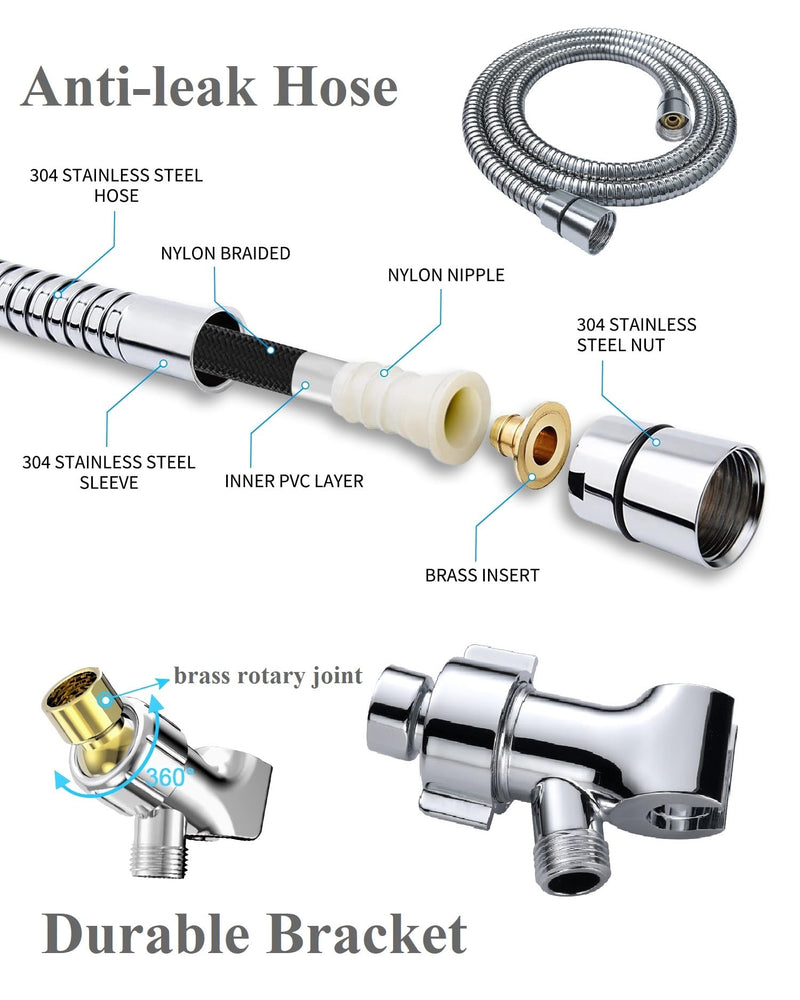 BOWGER Shower Head with Handheld High Pressure Multi-Function 7 modes, Built-in Power Wash to Clear Tub, Tile & Pets, 5” High Flow Hand Held Rain Showerhead with Extra Long Hose and Adjustable Bracket Luxury Chrome Polished