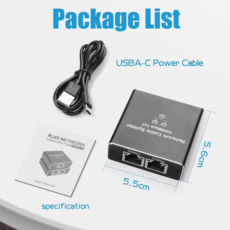 YAODHAOD Ethernet Splitter 1 to 2 1000Mbps LAN Network Splitter Internet Splitter RJ45 Ethernet Switch Extension Connector for Cat5/5e/6/7/8 Cable, Supports Two Devices Working Simultaneously