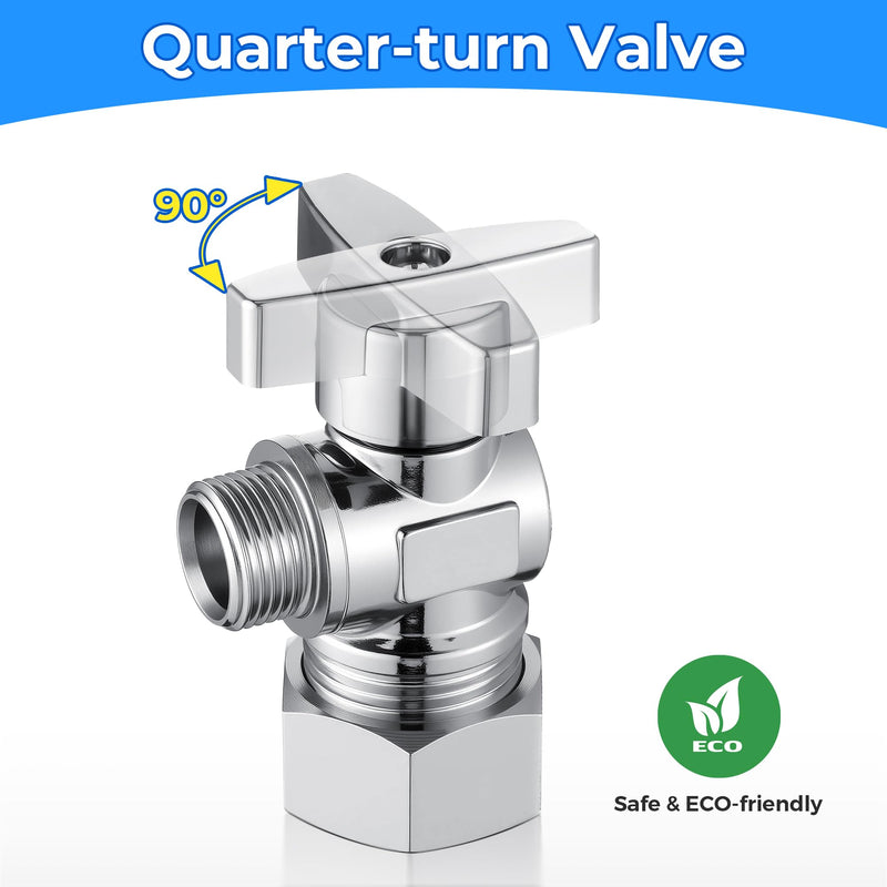 2 Pack Complete Toilet Valve Set, Includes 1/2'' Nom Inlet x 3/8'' OD Compression Outlet Angle Shut Off, 7/8" BC x 3/8" COMP Toilet Water Supply Line, Escutcheon Plate, Sealing Tape (12 Inch) 2 12 Inch