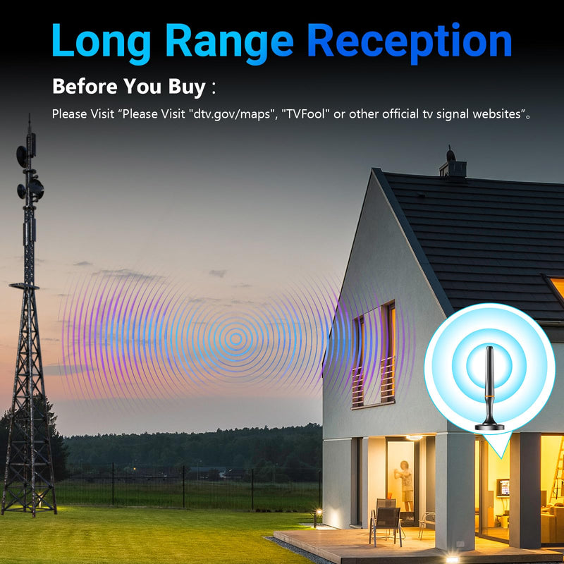 Indoor TV Antenna for Smart TV & Local Channels - Strong Magnetic Base, 360° Long Range Reception, Supports 4K 1080P & All TVs, 10ft Coax Cable