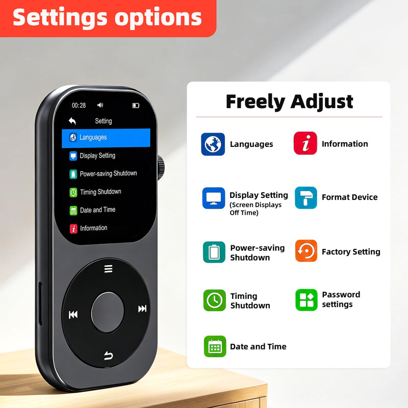 128GB MP3 Player with Bluetooth 5.3, Music Player with Built-in HD Speaker, MP3 Music Player 2.01-inch Touchscreen & Touch Rotation Physical Buttons Support Pictures, E-Books, Calculator