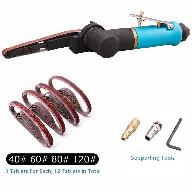 Pneumatic Tool Air Belt Sander,1/4" Air Inlet,Air Belt Sander (3/8" x 13") with 12pc Belts (#40，#60，80#，120#),3/8" Air Belt Grinder For Aluminium, Iron, Steel And Etc. Metal Polishing 3/8" x 13"