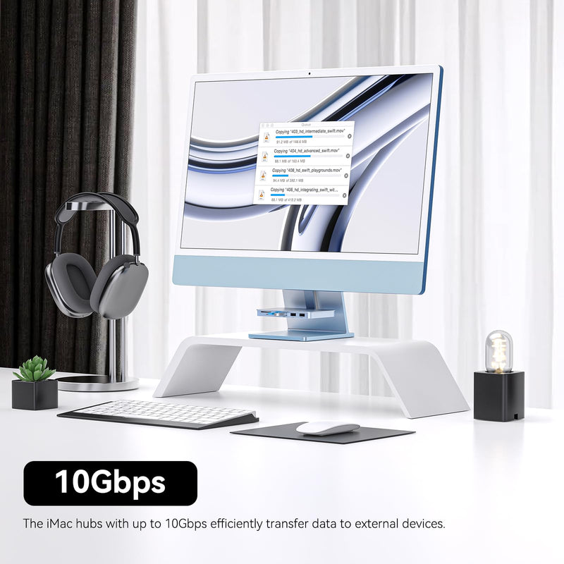 Minisopuru iMac Accessories – USB C Hub for iMac 24 inch 2021/2023 with USB 3.2 10Gbps, iMac USB Adapter Compatible with iMac 24 M1/M3 and Studio Display 27 inch, Blue (without SSD Port).
