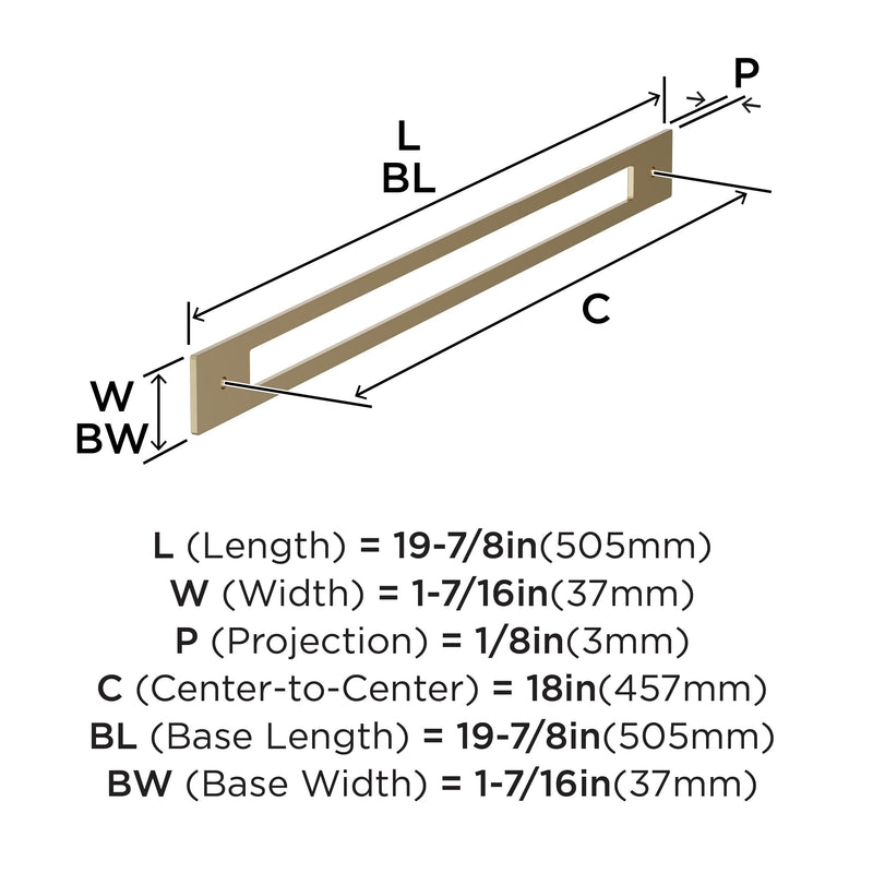 Amerock Medora 18 inch (457 mm) Center-to-Center Rectangle Golden Champagne Cabinet Pull Backplate, BP37790BBZ