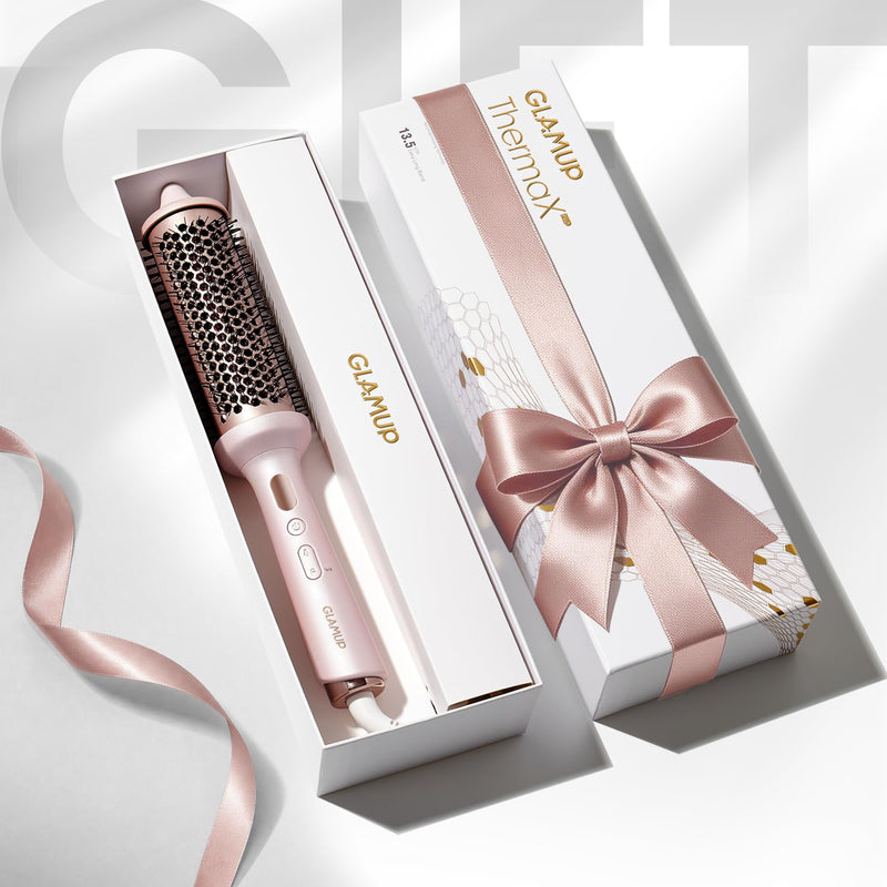 GLAMUP® Beauty Infrared Thermal Brush 45mm, Fine Damaged Hair Blowout Look | Healthier Heat for High-Gloss Shine, Extended Barrel Volumizer, Anti-Frizz Soft Waves & Face-Framing Flicks, Dual Voltage Whisper Pink