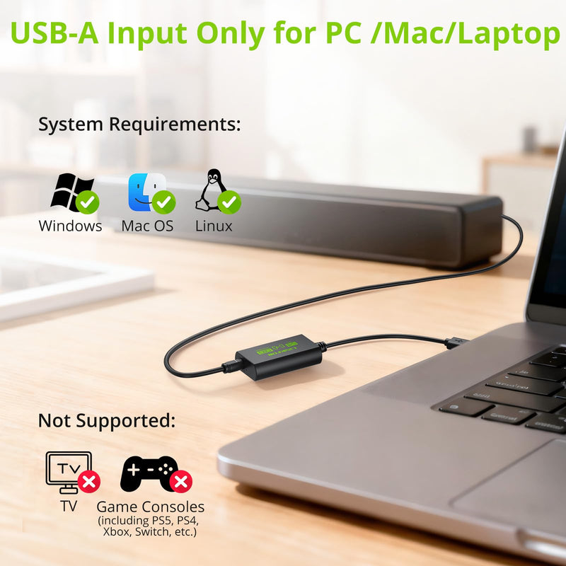 LiNKFOR USB A to Toslink Optical Audio Adapter, 1M/3.3ft Cord, 96kHz SPDIF Digital Converter for Computer, PC, Mac, Laptop Only (Unidirectional USB to Optical, Not for TV or Game Consoles)