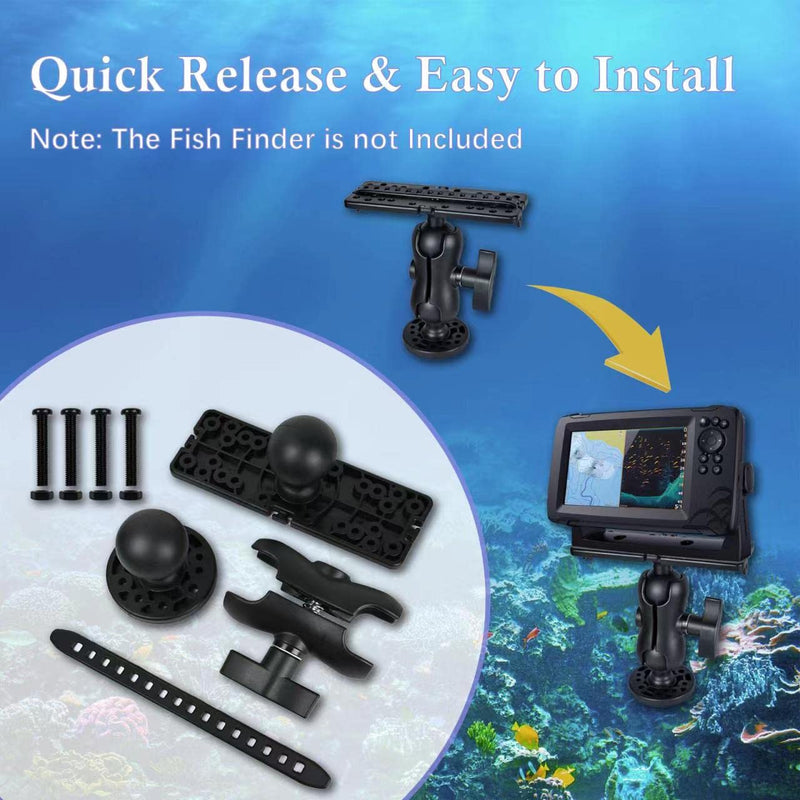 Fish Finder Mount Base, Universal 360° Rotation Ball-Mount Fish Finder Bracket, Nylon & Stainless Steel Electronic Holder for Marine Boat Kayak Pontoon Canoe Helix Garmin, 4*Srews, 4*Nuts
