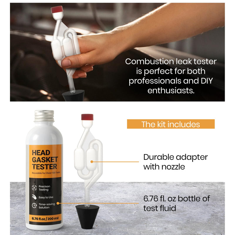 Calvana 6.76 fl. oz Head Gasket Tester Kit, 100+ Tests, Includes Rubber Stopper & Clear Tube, Quickly Detects Leaks for Most Engine Systems, Compatible with Cars, Trucks, SUVs