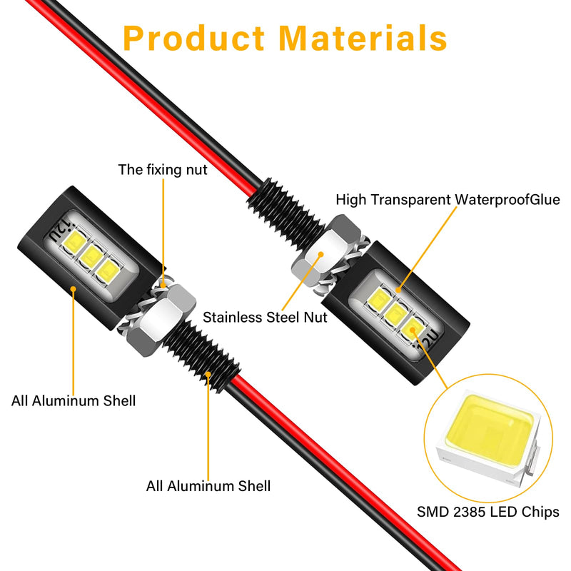 LED License Plate Light,License Tag Screw Bolt Lamp,12V White LED Bulb, Waterproof/Rainproof IP68 Aluminium Light Holder, Legal for Car Motorcycle Truck RV ATV Bike 2PCS (Black) Black