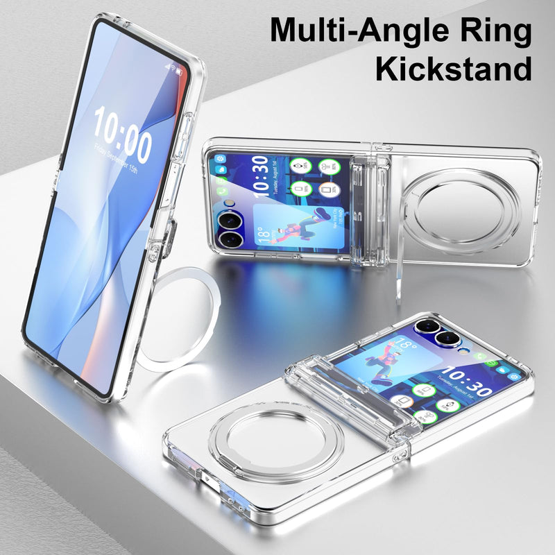 Designed for Samsung Galaxy Z Flip 8 Case Clear Magnetic with Kickstand | Hinge Protection & Screen Protector[ Compatible with MagSafe],Slim Protective Phone Case Cover for Z Flip 8