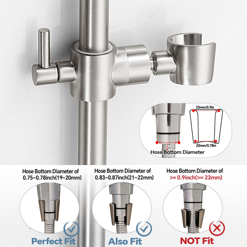 Shower Slide Bar Adjustable Handheld Shower Head Holder Wall Mount - 15inch All-Metal Shower Head Slide Bar Compatible with Bathroom Drill Free Glue Installation - Brushed Brushed-Nickel
